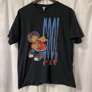 Vintage Garfield Cool Cat Daddy T-Shirt Mens L Black Y2K Cotton Cartoon Tee EC